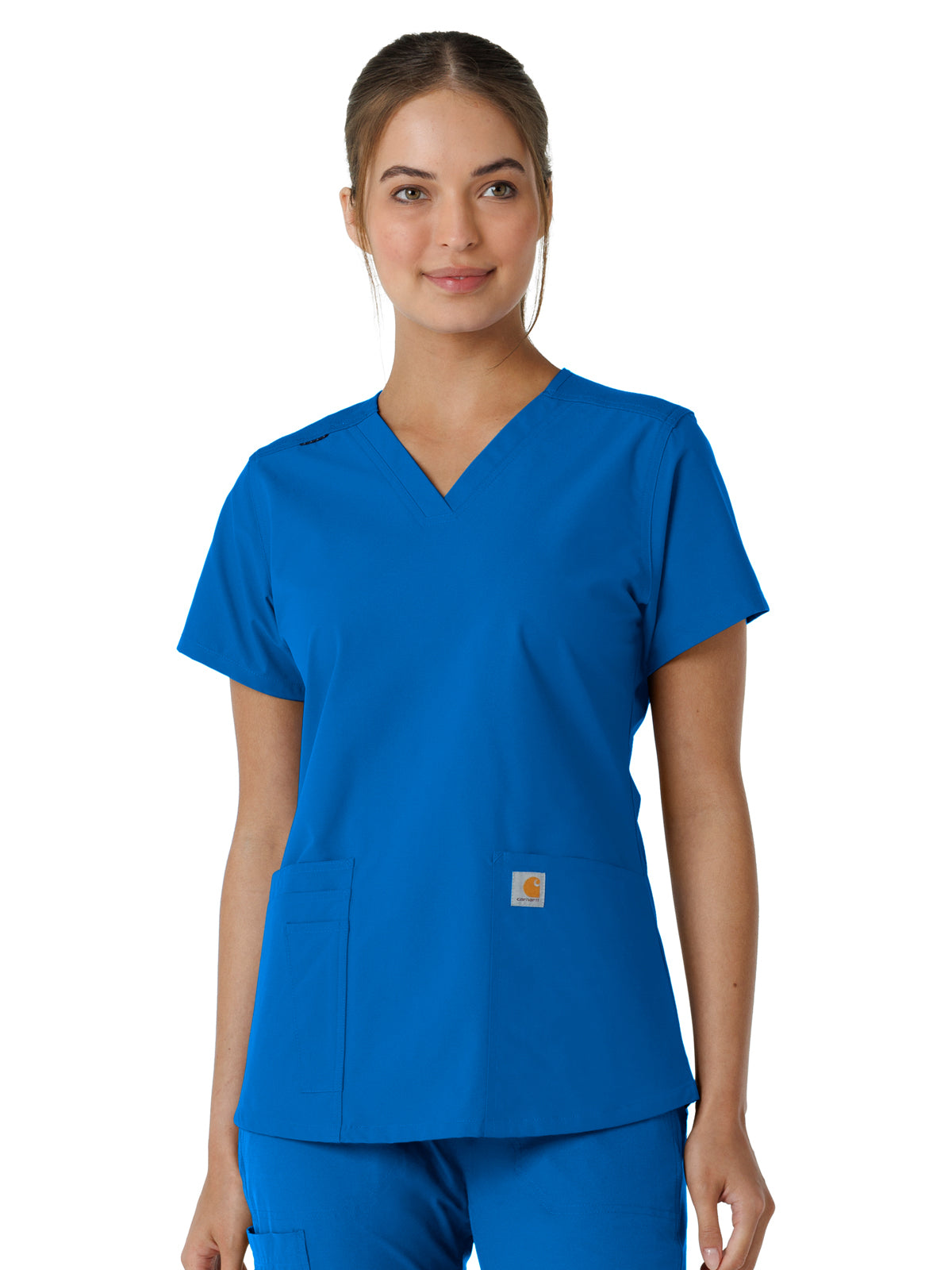 Women's Four-Pocket V-Neck Knit Panel Scrub Top - C12313 - Royal