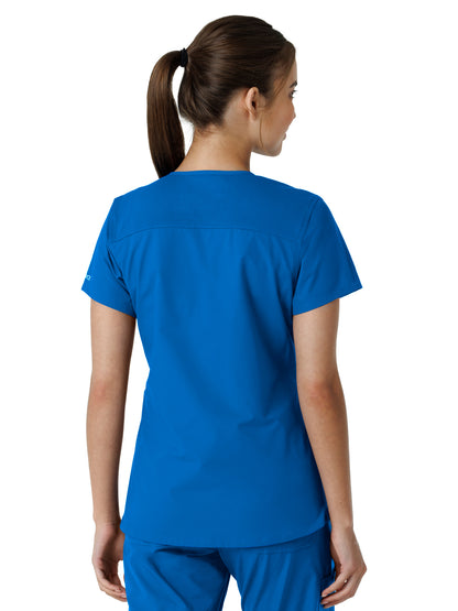 Women's Four-Pocket V-Neck Knit Panel Scrub Top - C12313 - Royal