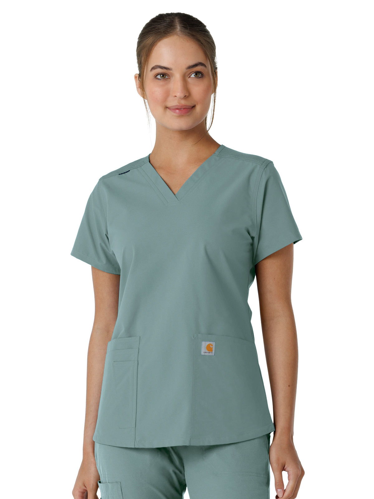 Women's Four-Pocket V-Neck Knit Panel Scrub Top - C12313 - Summer Blue