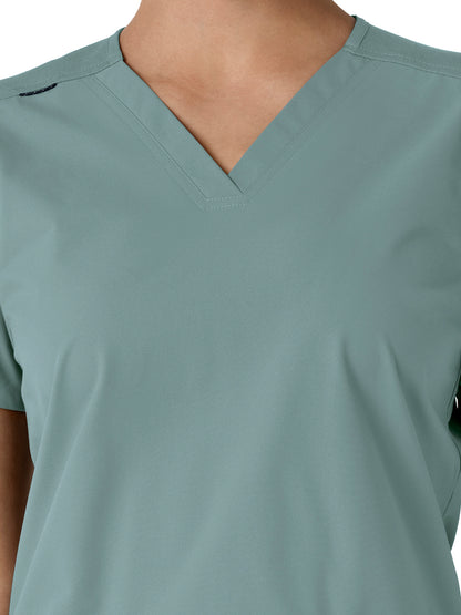 Women's Four-Pocket V-Neck Knit Panel Scrub Top - C12313 - Summer Blue