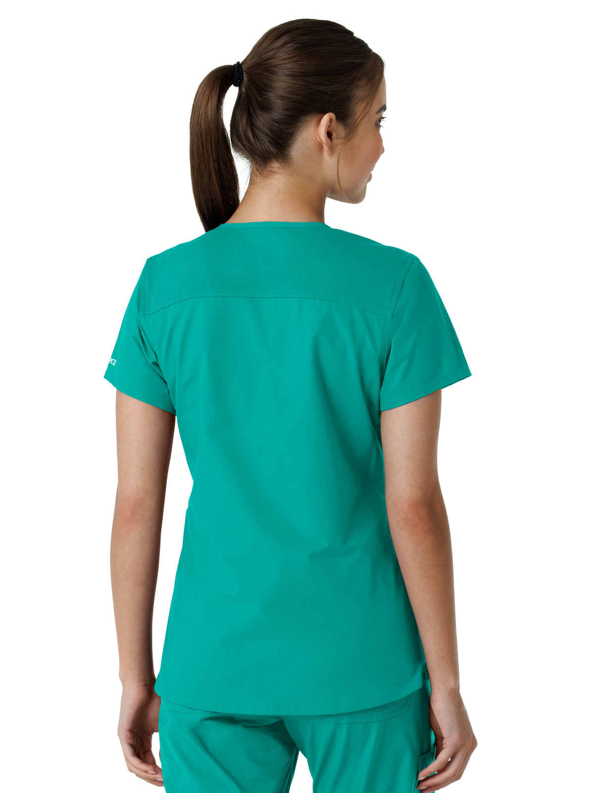 Women's Four-Pocket V-Neck Knit Panel Scrub Top - C12313 - Teal