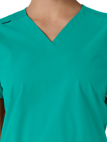 Women's Four-Pocket V-Neck Knit Panel Scrub Top - C12313 - Teal