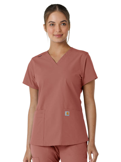 Women's Four-Pocket V-Neck Knit Panel Scrub Top - C12313 - Wildrose