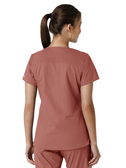 Women's Four-Pocket V-Neck Knit Panel Scrub Top - C12313 - Wildrose