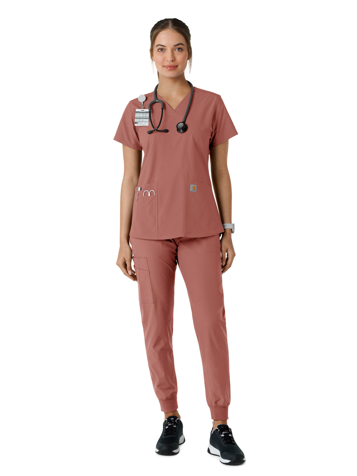 Women's Four-Pocket V-Neck Knit Panel Scrub Top - C12313 - Wildrose