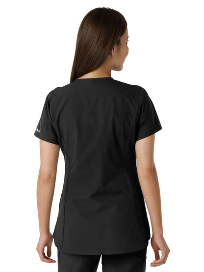 Women's Notch Neck Tunic Knit Panel Scrub Top - C12413 - Black