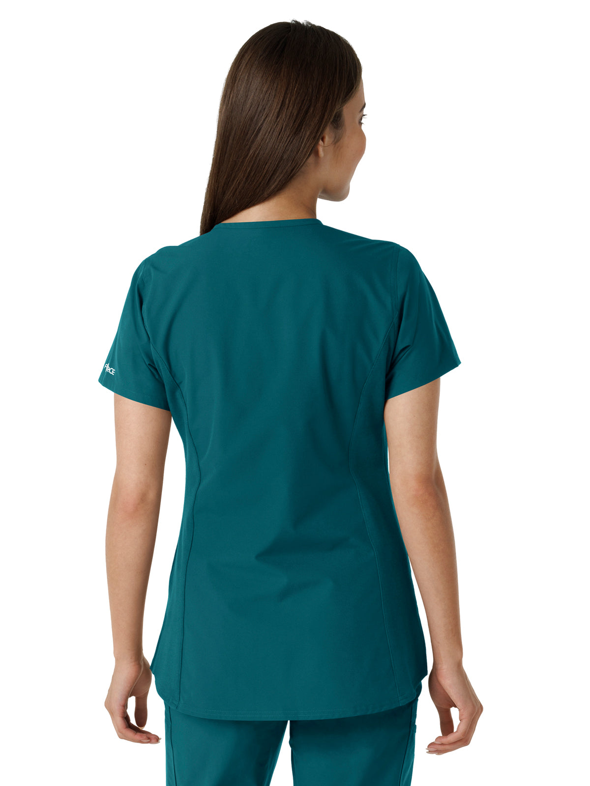 Women's Notch Neck Tunic Knit Panel Scrub Top - C12413 - Caribbean