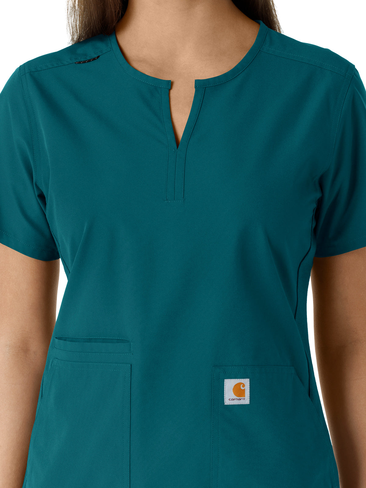 Women's Notch Neck Tunic Knit Panel Scrub Top - C12413 - Caribbean