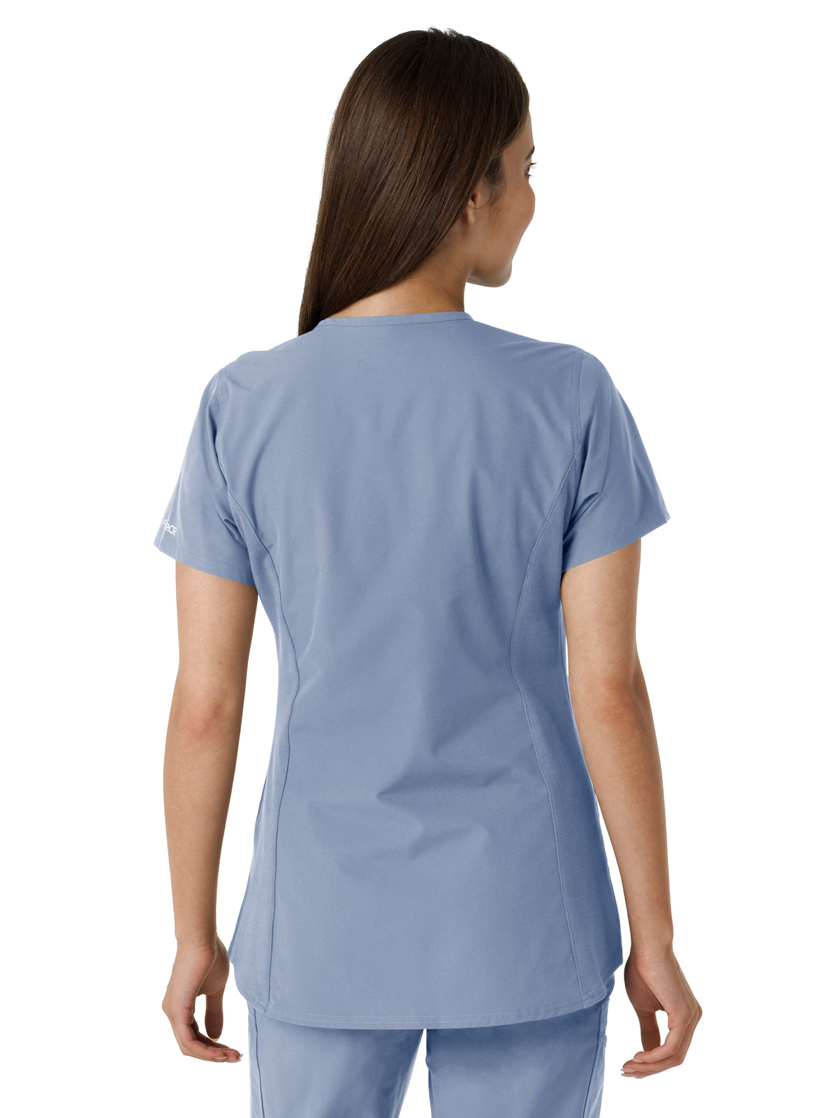 Women's Notch Neck Tunic Knit Panel Scrub Top - C12413 - Ceil Blue