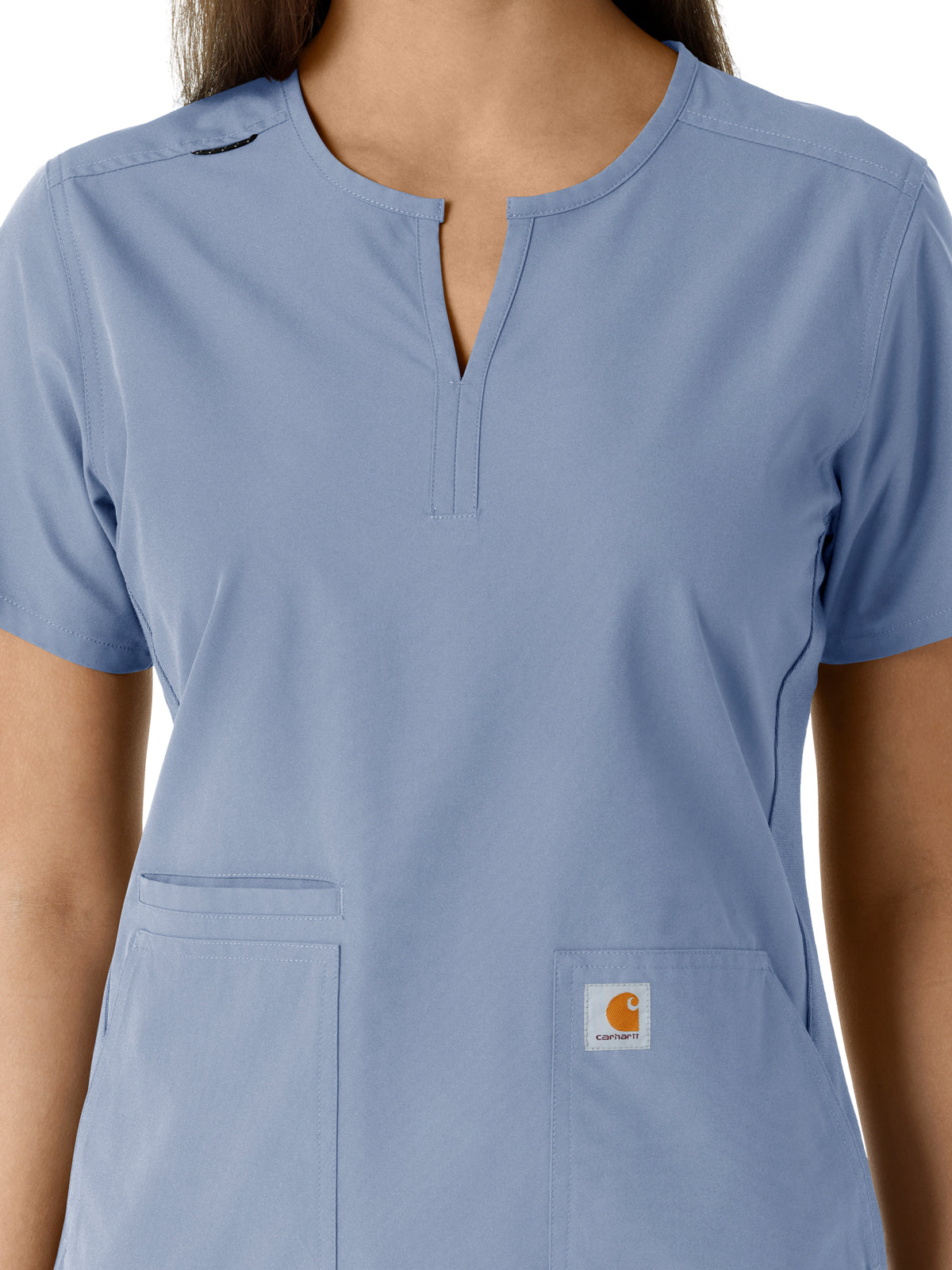 Women's Notch Neck Tunic Knit Panel Scrub Top - C12413 - Ceil Blue