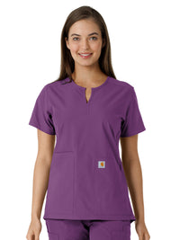 Women's Notch Neck Tunic Knit Panel Top - C12413 - Eggplant