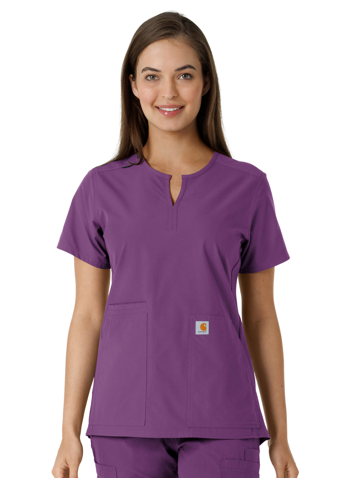 Women's Notch Neck Tunic Knit Panel Top - C12413 - Eggplant
