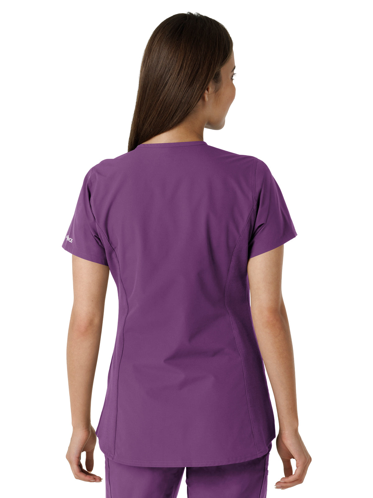 Women's Notch Neck Tunic Knit Panel Scrub Top - C12413 - Eggplant