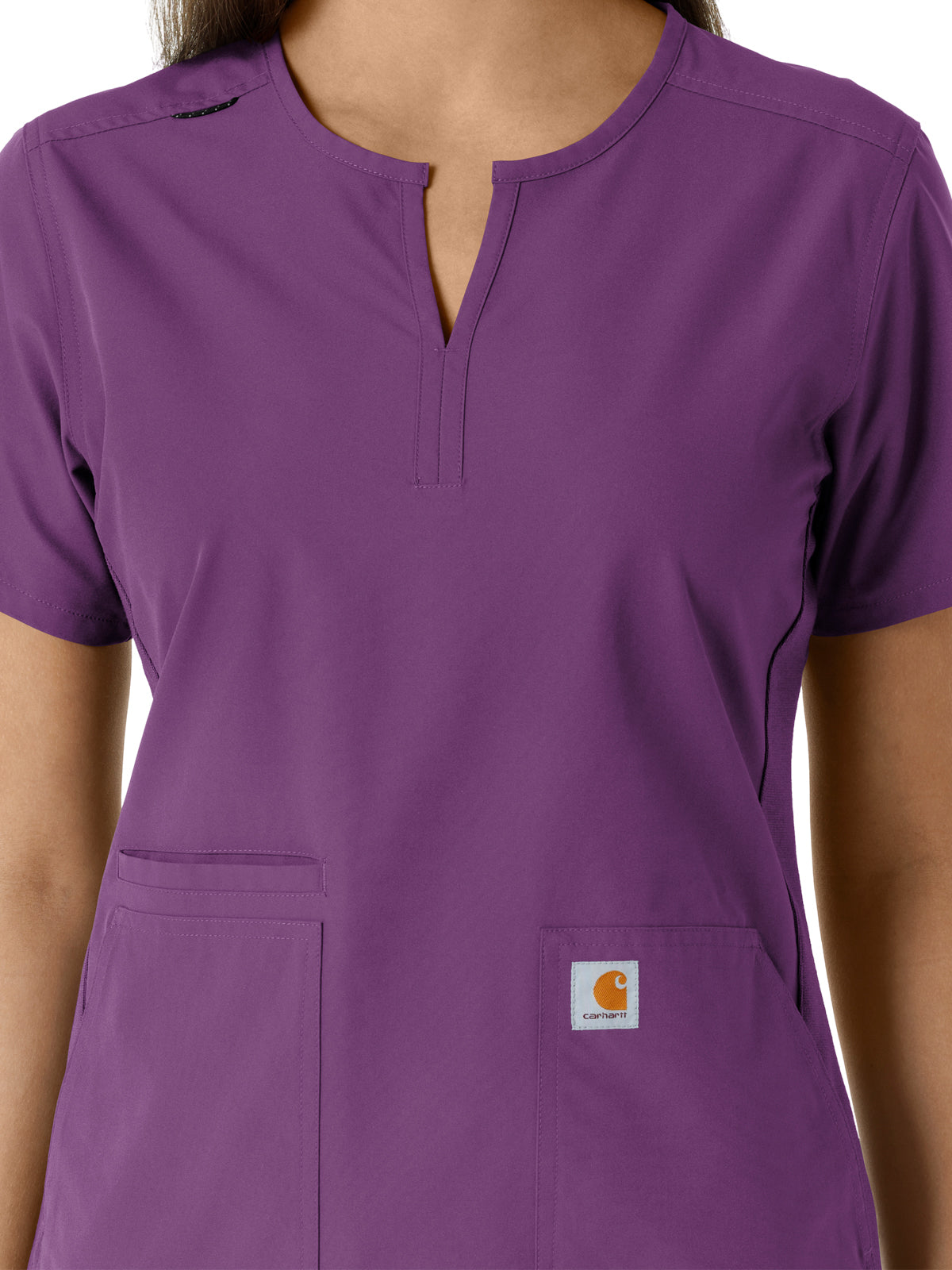 Women's Notch Neck Tunic Knit Panel Scrub Top - C12413 - Eggplant