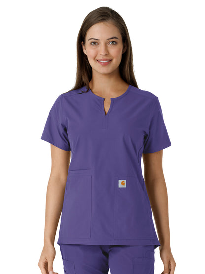 Women's Notch Neck Tunic Knit Panel Scrub Top - C12413 - Grape