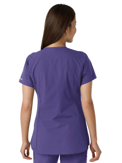 Women's Notch Neck Tunic Knit Panel Scrub Top - C12413 - Grape