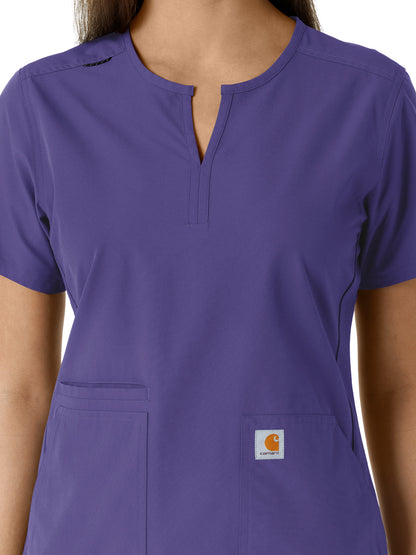 Women's Notch Neck Tunic Knit Panel Scrub Top - C12413 - Grape