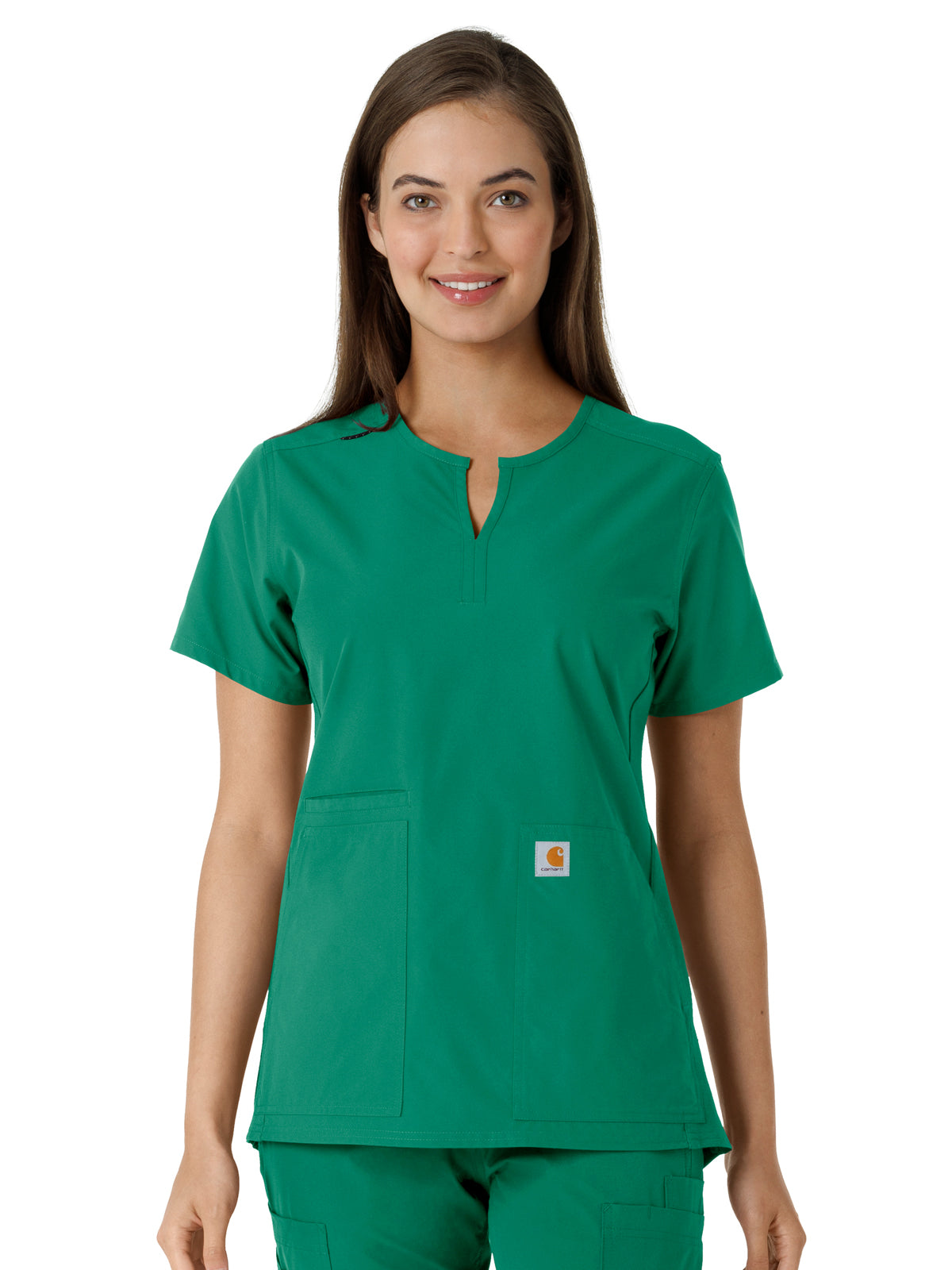 Women's Notch Neck Tunic Knit Panel Scrub Top - C12413 - Hunter