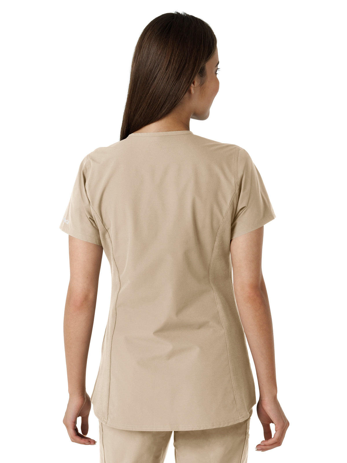 Women's Notch Neck Tunic Knit Panel Scrub Top - C12413 - Khaki