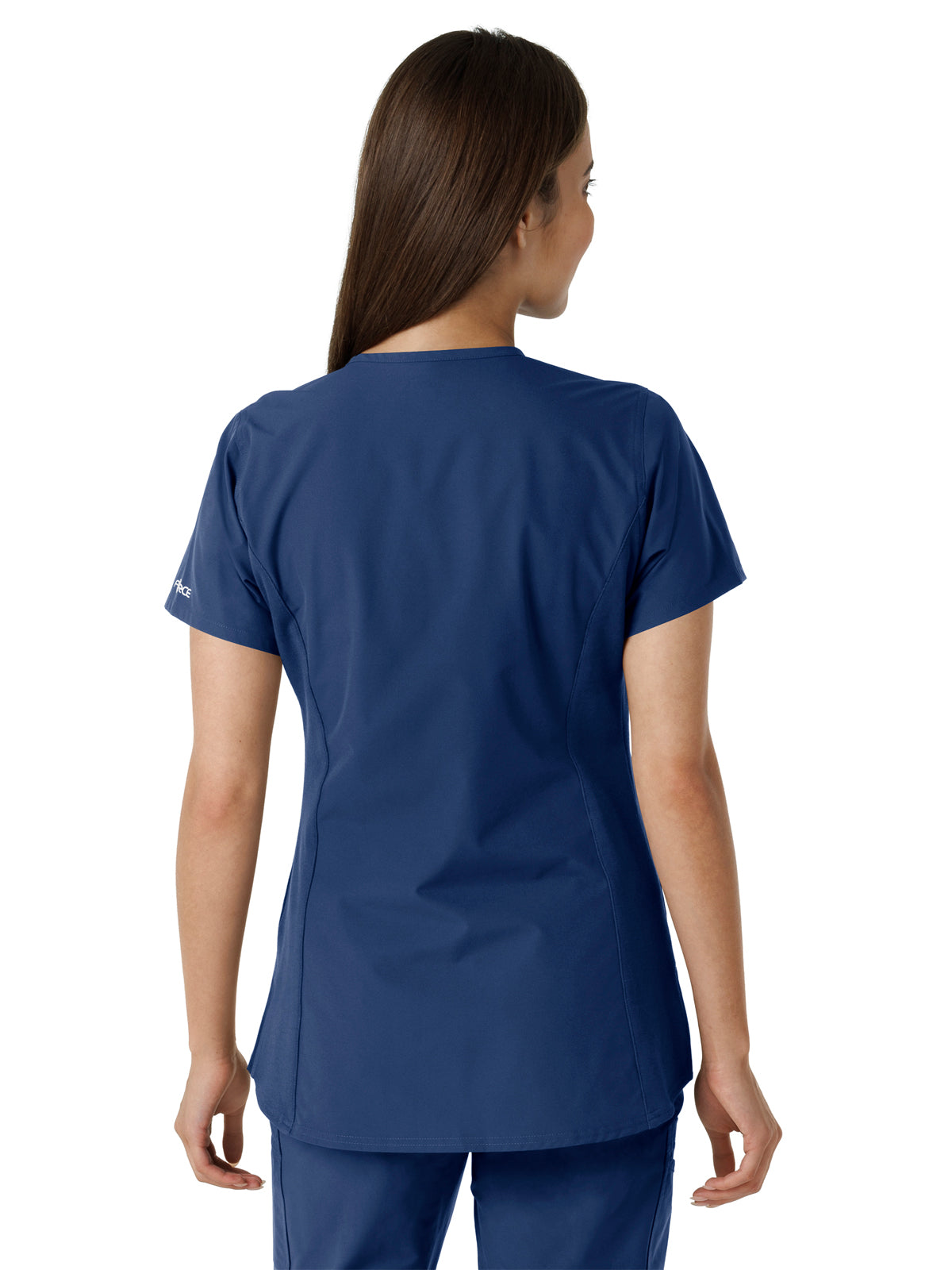 Women's Notch Neck Tunic Knit Panel Scrub Top - C12413 - Navy