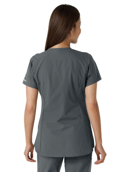 Women's Notch Neck Tunic Knit Panel Scrub Top - C12413 - Pewter