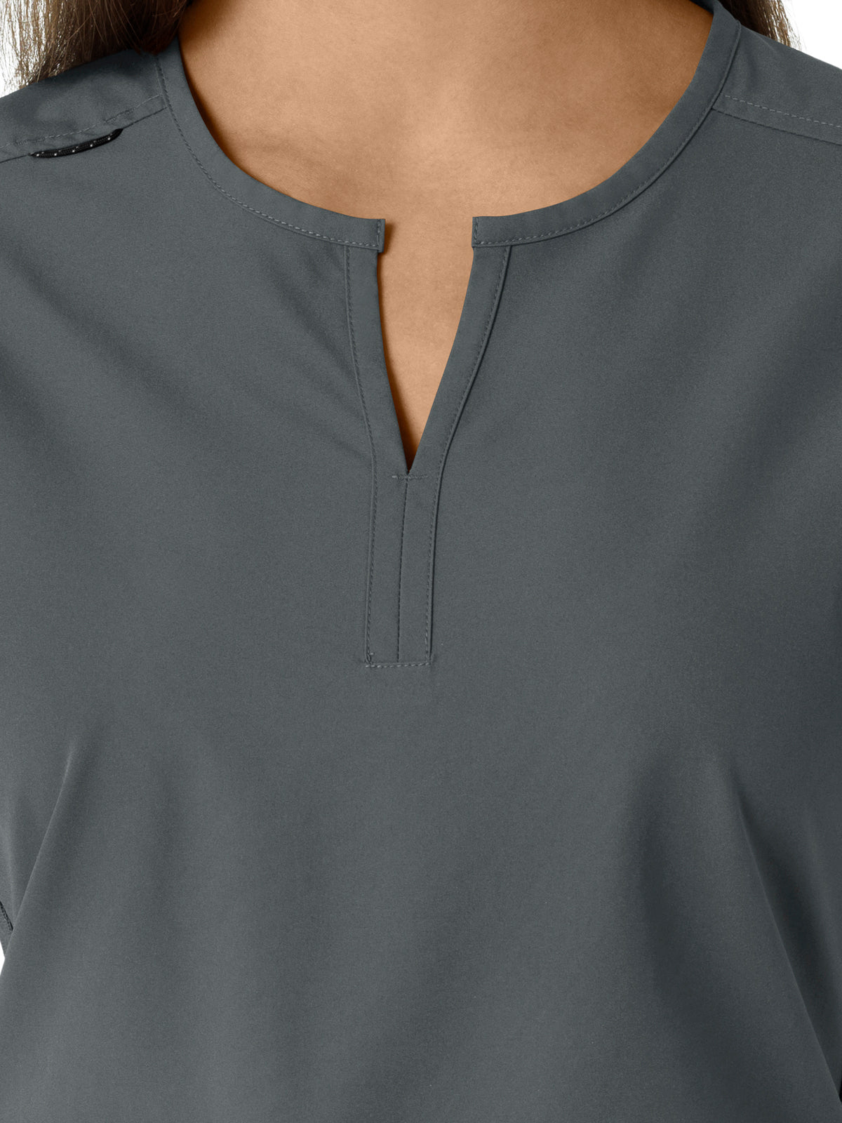 Women's Notch Neck Tunic Knit Panel Scrub Top - C12413 - Pewter