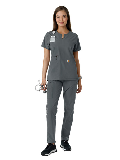 Women's Notch Neck Tunic Knit Panel Scrub Top - C12413 - Pewter