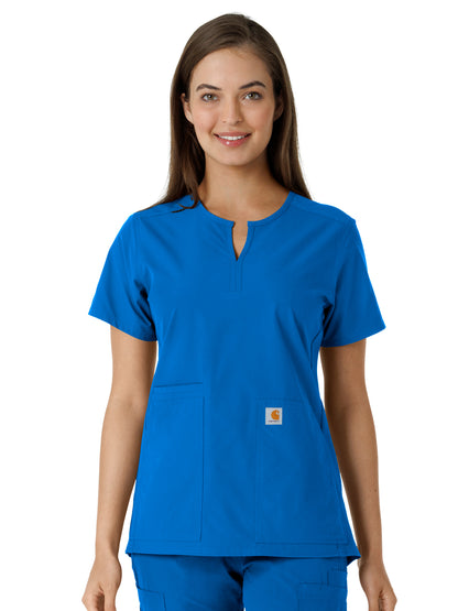 Women's Notch Neck Tunic Knit Panel Scrub Top - C12413 - Royal