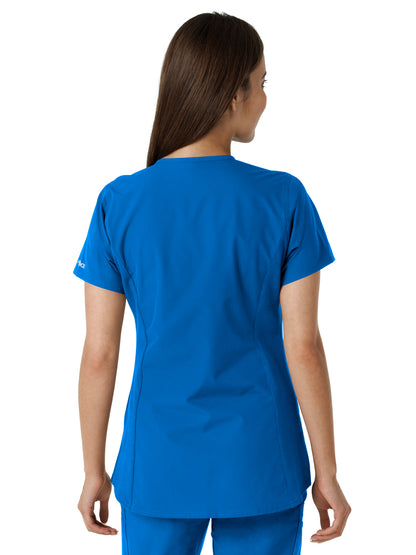 Women's Notch Neck Tunic Knit Panel Scrub Top - C12413 - Royal