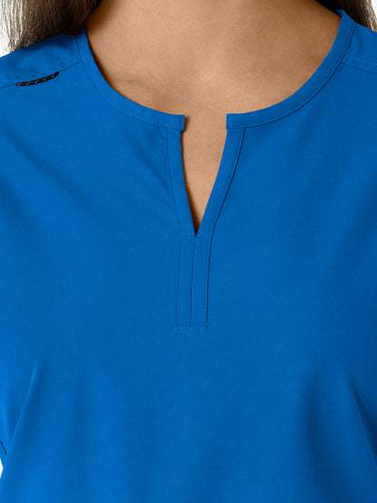 Women's Notch Neck Tunic Knit Panel Scrub Top - C12413 - Royal