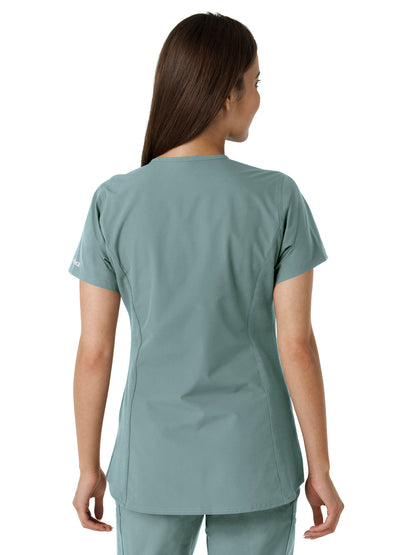 Women's Notch Neck Tunic Knit Panel Scrub Top - C12413 - Summer Blue