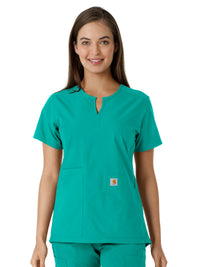 Women's Notch Neck Tunic Knit Panel Top - C12413 - Teal