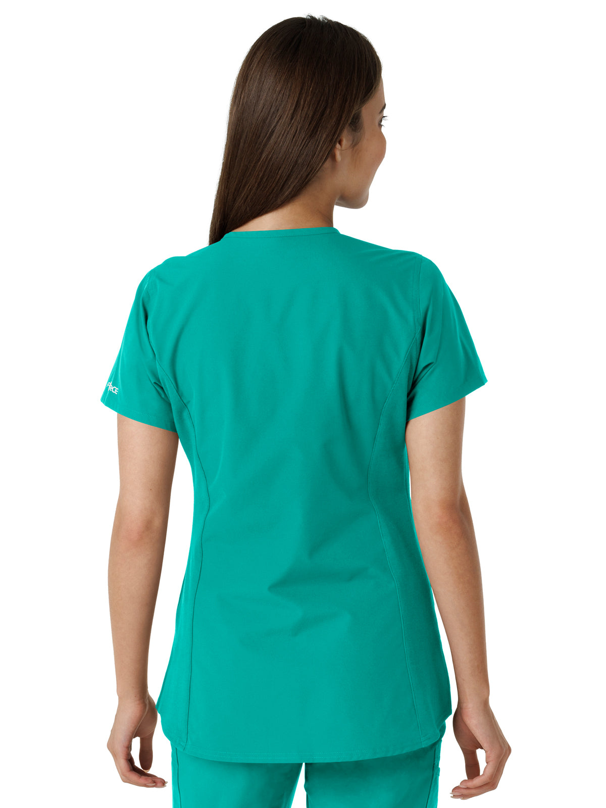 Women's Notch Neck Tunic Knit Panel Scrub Top - C12413 - Teal