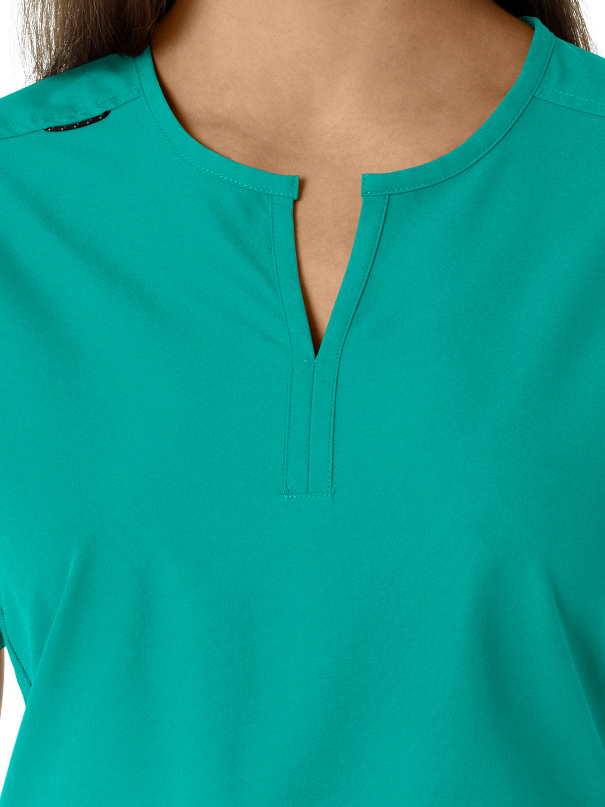 Women's Notch Neck Tunic Knit Panel Scrub Top - C12413 - Teal