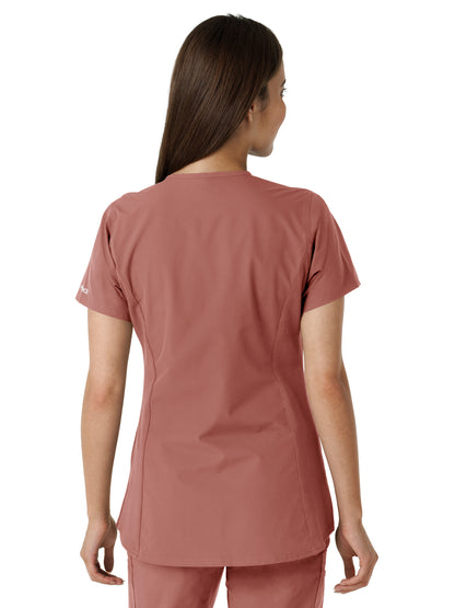 Women's Notch Neck Tunic Knit Panel Scrub Top - C12413 - Wildrose