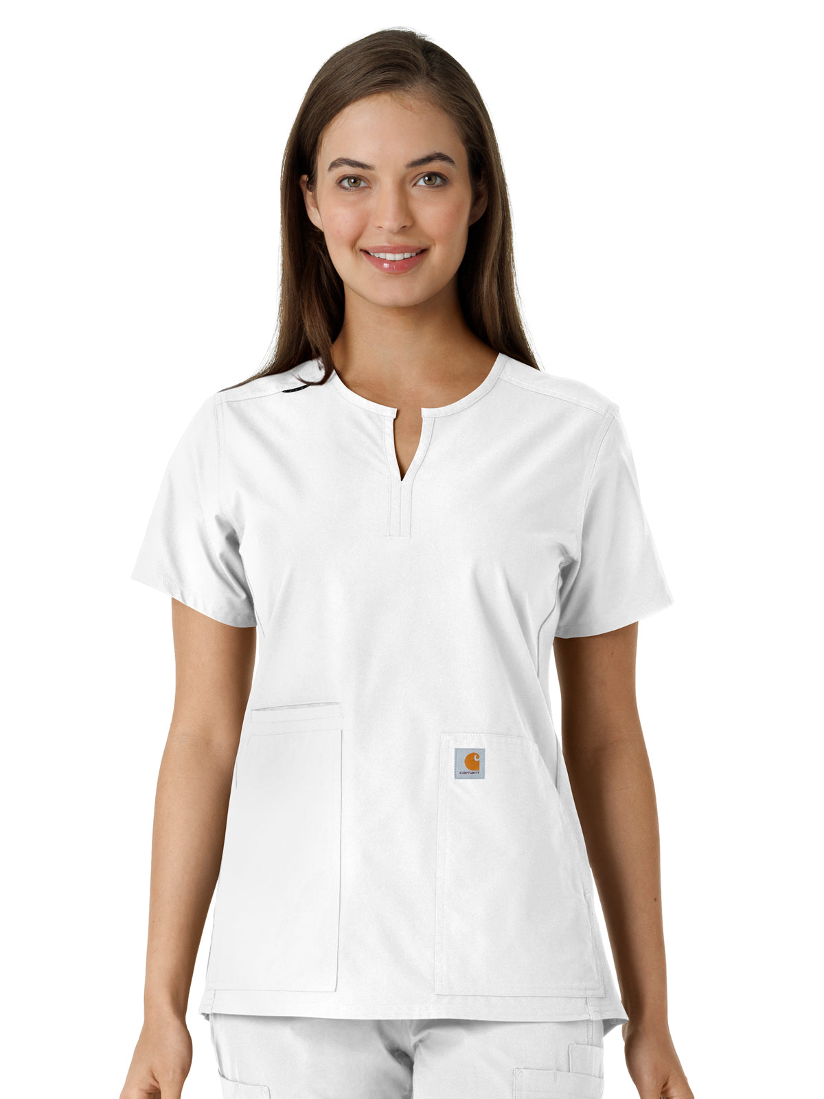 Women's Notch Neck Tunic Knit Panel Scrub Top - C12413 - White