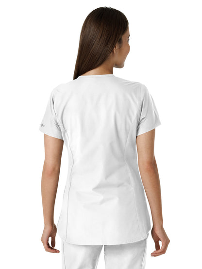 Women's Notch Neck Tunic Knit Panel Scrub Top - C12413 - White