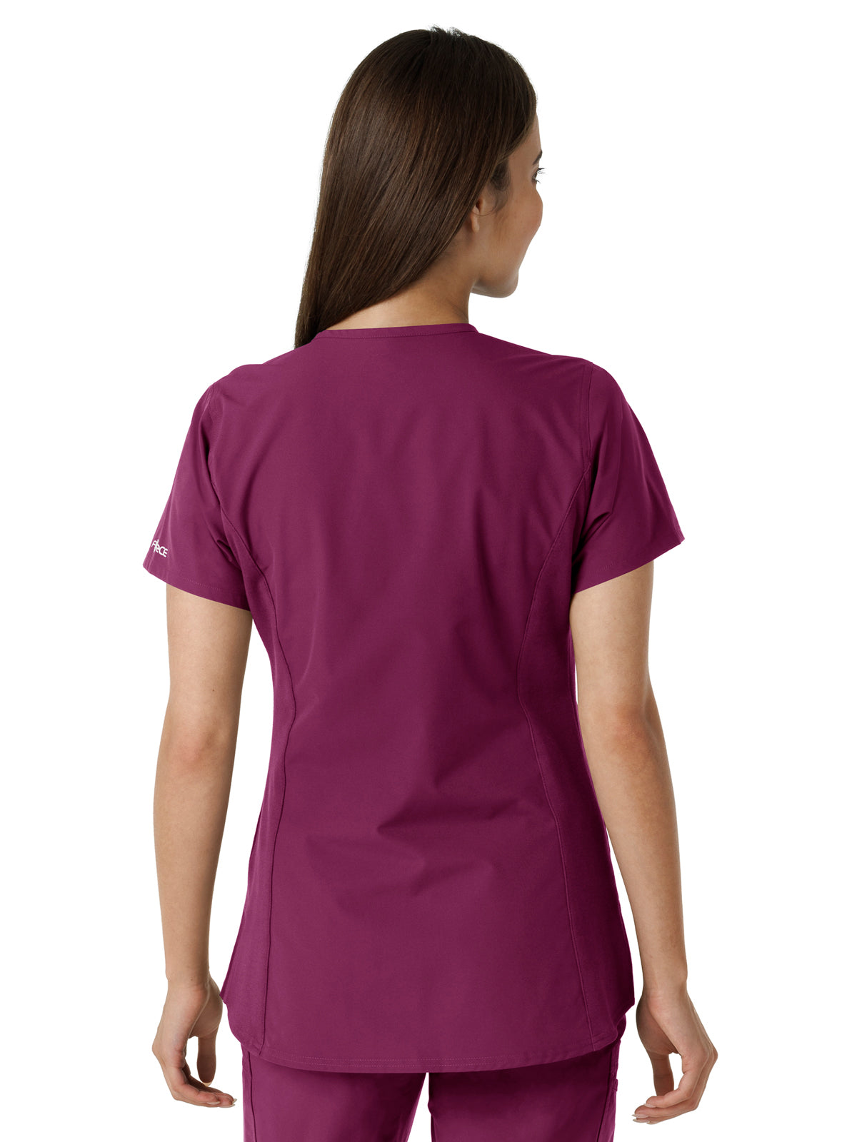 Women's Notch Neck Tunic Knit Panel Scrub Top - C12413 - Wine