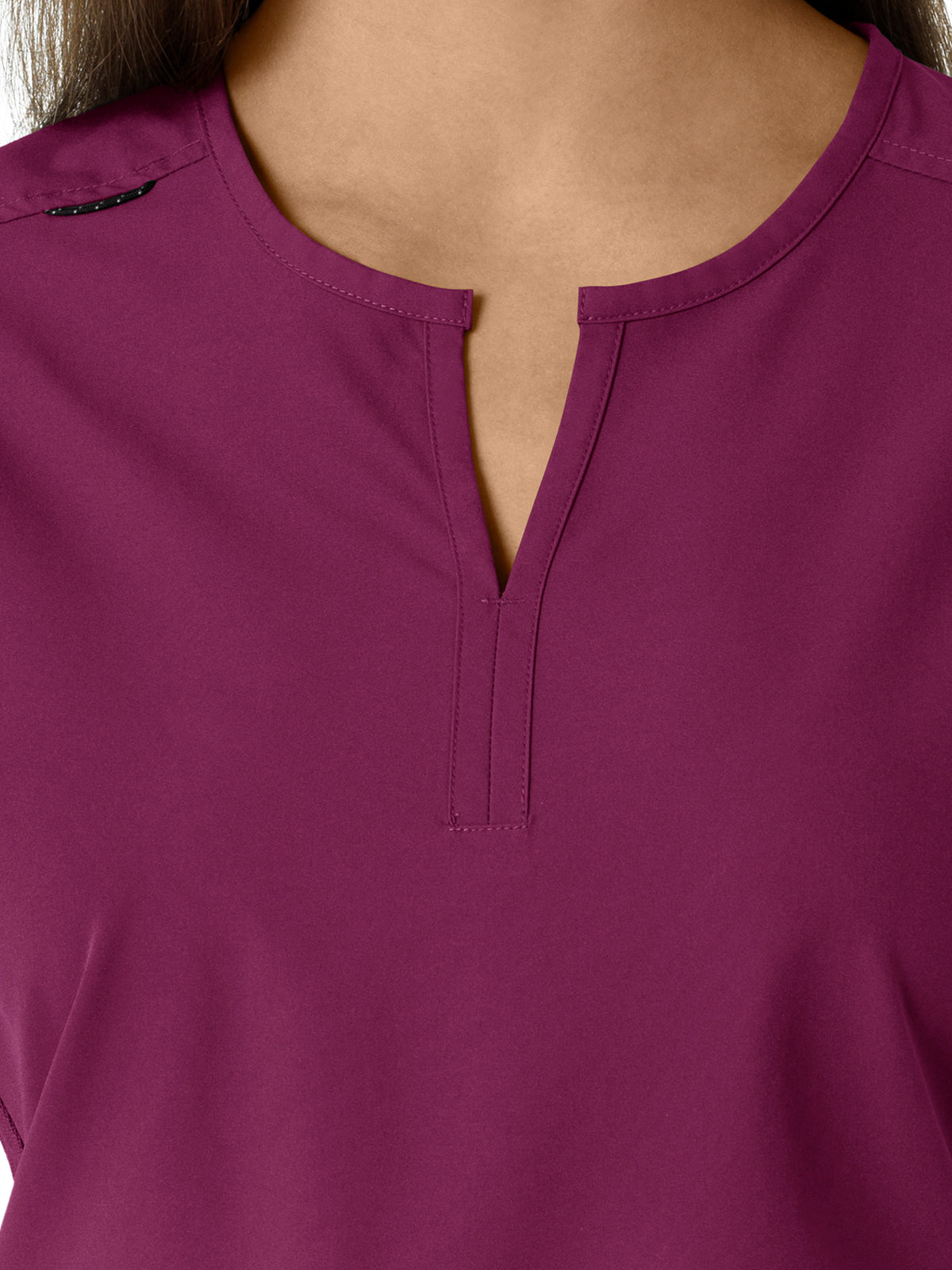 Women's Notch Neck Tunic Knit Panel Scrub Top - C12413 - Wine