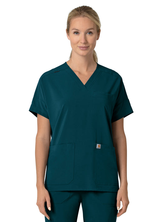 Women's Four-Pocket Oversized V-Neck Scrub Top - C13110 - Caribbean