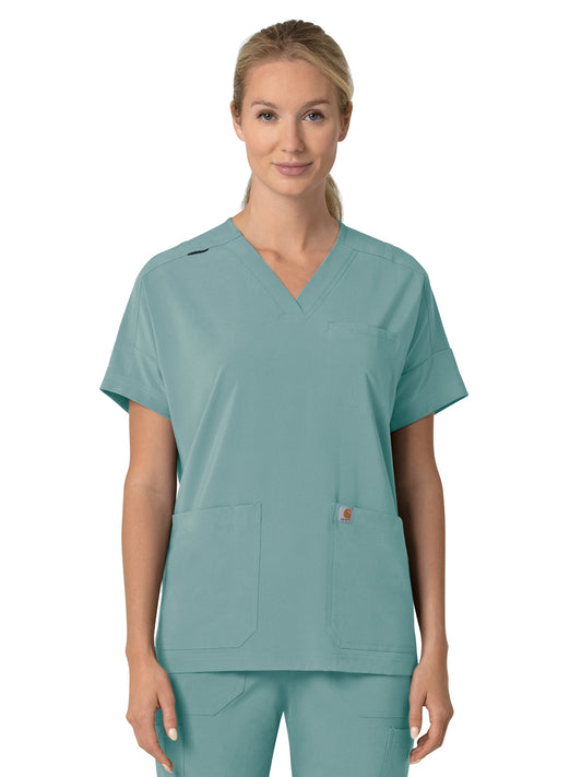 Women's Four-Pocket Oversized V-Neck Scrub Top - C13110 - Summer Blue