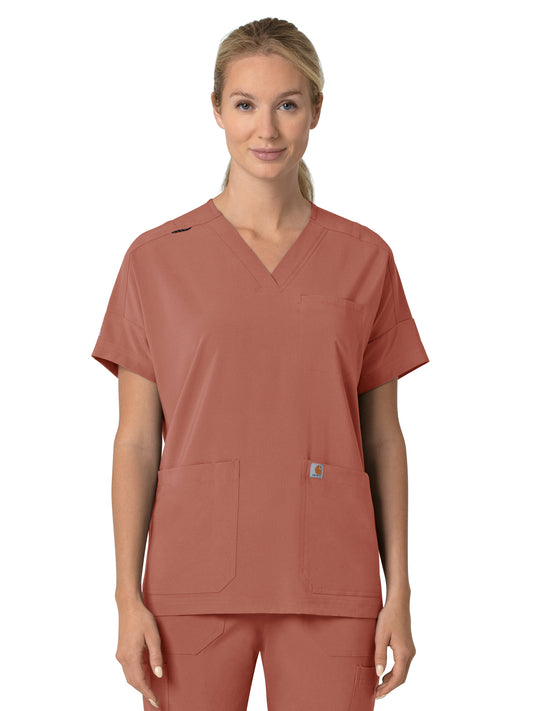 Women's Four-Pocket Oversized V-Neck Scrub Top - C13110 - Wildrose