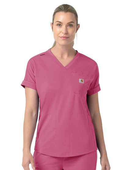 Women's Five-Pocket V-Neck Scrub Top - C13190 - Electric Fuschia