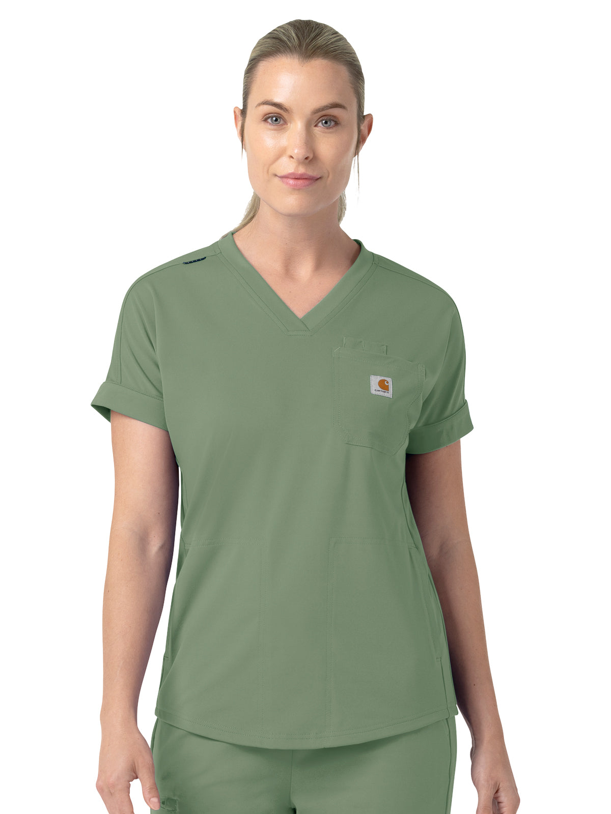 Women's Five-Pocket V-Neck Scrub Top - C13190 - Green Slate