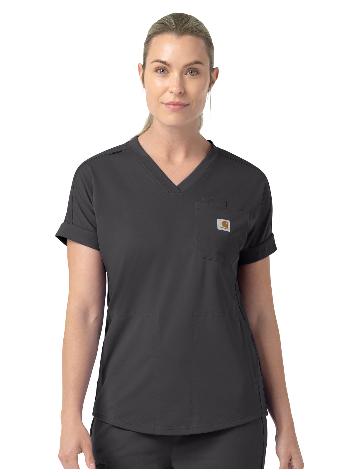 Women's Five-Pocket V-Neck Scrub Top - C13190 - Pewter