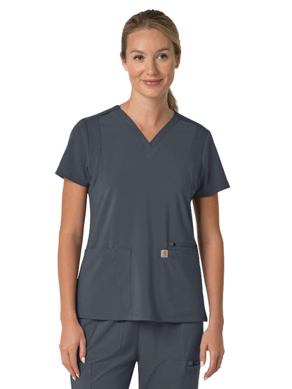 Women's Three-Pocket Flex Panel V-Neck Top - C13210 - Approaching Storm