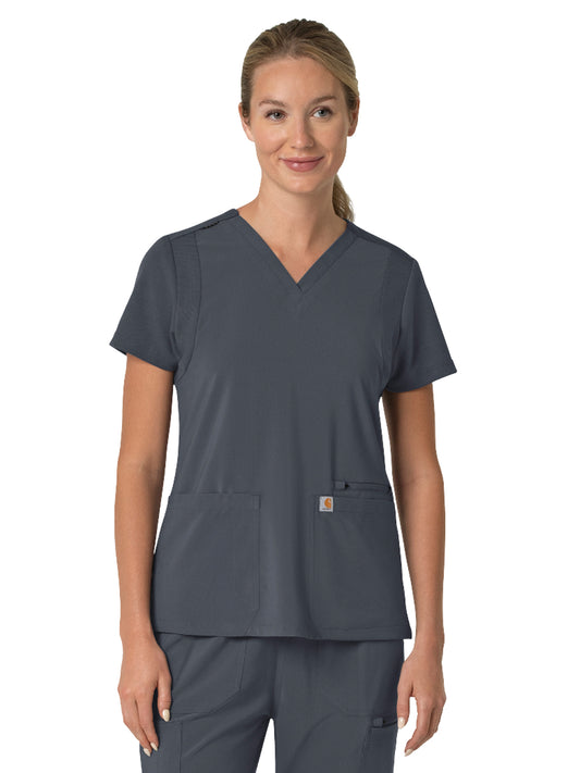 Women's Three-Pocket Flex Panel V-Neck Top - C13210 - Approaching Storm