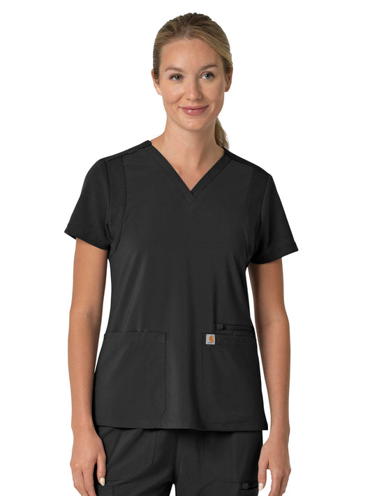 Women's Three-Pocket Flex Panel V-Neck Top - C13210 - Black