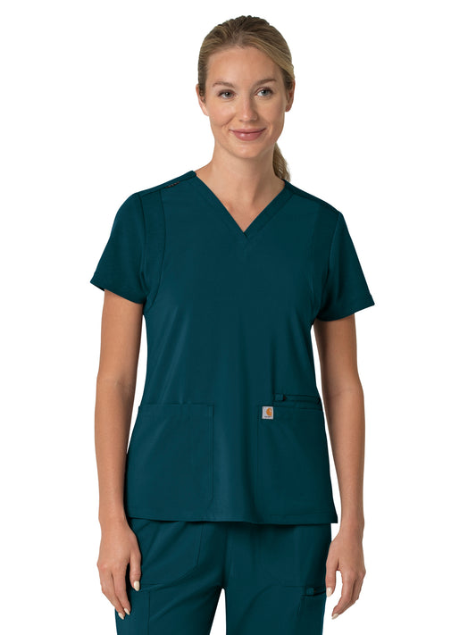 Women's Three-Pocket Flex Panel V-Neck Scrub Top - C13210 - Caribbean