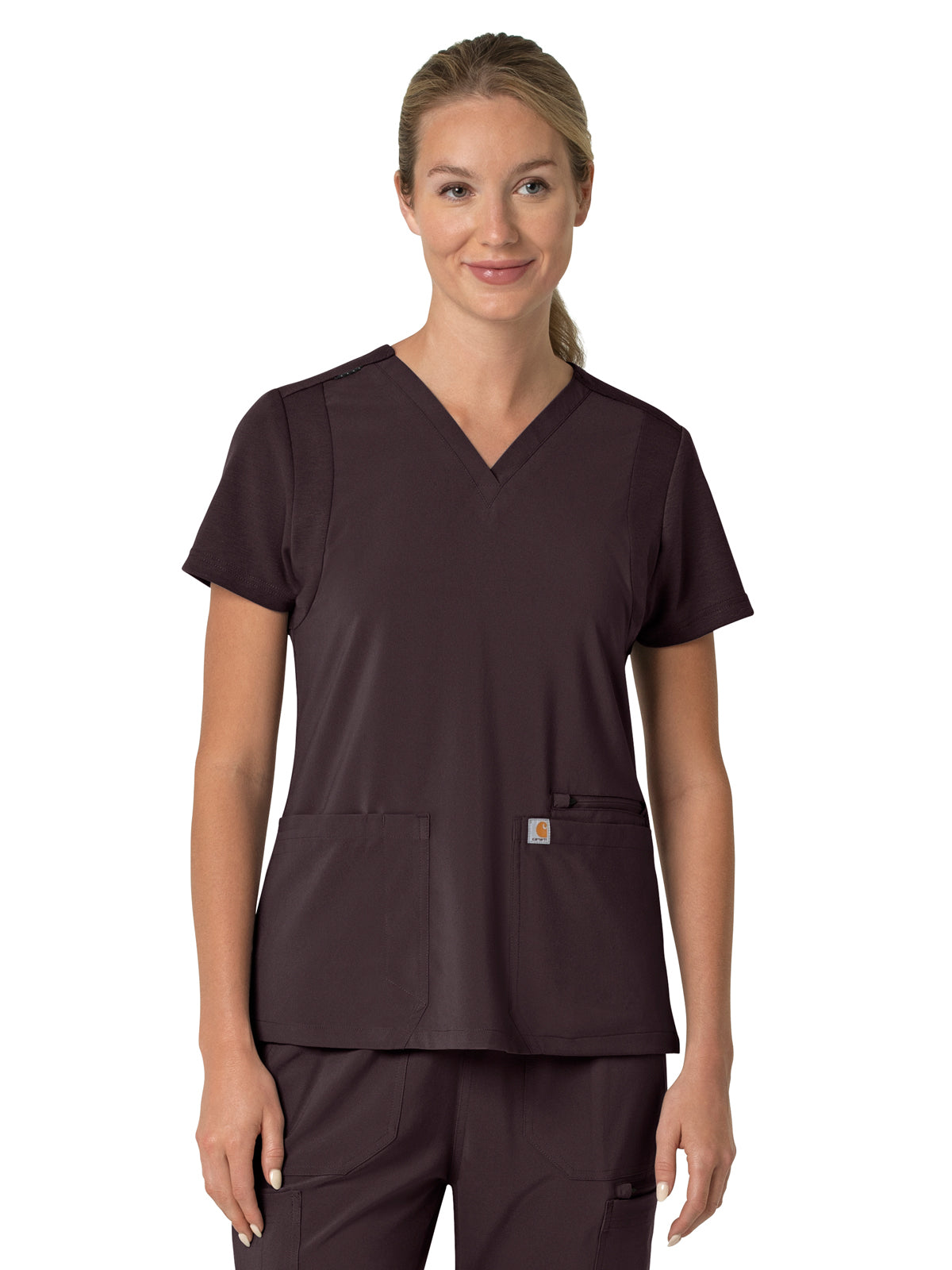 Women's Three-Pocket Flex Panel V-Neck Top - C13210 - Dark Sepia